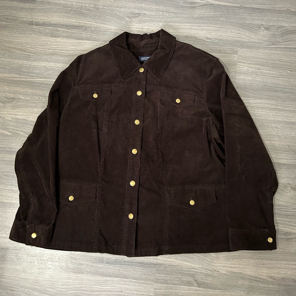 Jones New York Dark Brown Corduroy Barn Jacket Button Up Shacket Plus Size